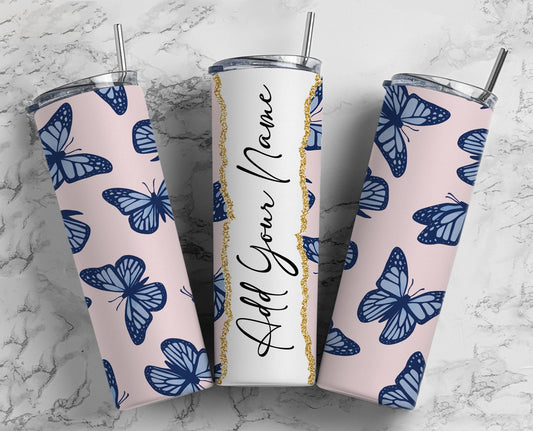 Butterfly Add Your Own Text Name Monogram Sublimation Tumbler Designs Wrap - 20oz Skinny Tumbler Wraps Templates - PNG 56 PATTERN