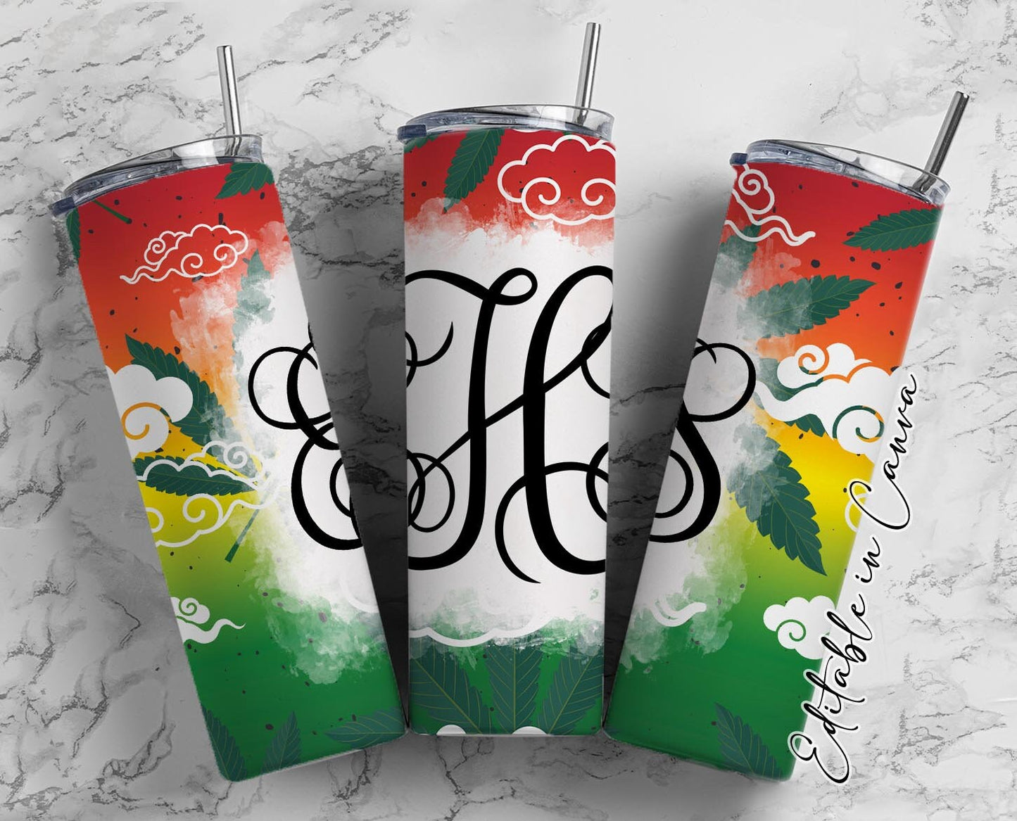 EDITABLE Weed Monogram 20oz Straight Tumbler Wrap Designs, Make Your Own Custom Peronalized Design, Easy Canva Tempalte