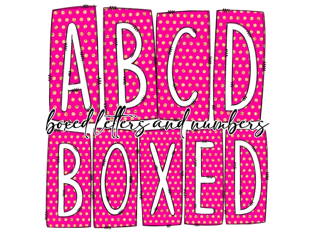 Pink Polka Box Doodle Letters, Western Hand Drawn Doodle Alphabet Set, Sublimation Designs PNG - 2054