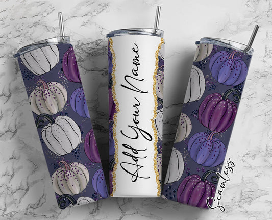 Pumpkins Seamless Add Your Own Name, 20oz Sublimation Tumbler Designs, Skinny Tumbler Wraps Template - 2188