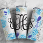 EDITABLE Blue Flowers Monogram 20oz Straight Tumbler Wrap Designs, Make Your Own Custom Peronalized Design, Watercolor Floral Canva Tempalte