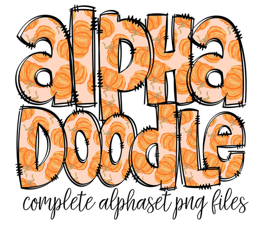 Pumpkins Doodle letters, Hand Drawn Doodle Alpha Bundle, Sublimation Font PNG, Patterned Numbers & Alphabet,