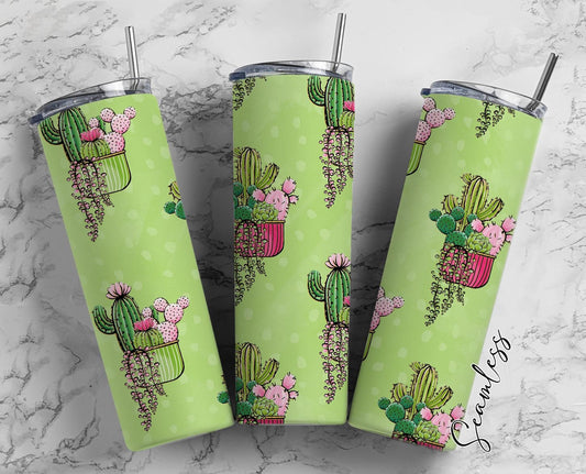 Cactus Succulent Plants, Plant Lovers, Cactus Plant 20oz Tumbler Wrap, Seamless Skinny Tumbler, Sublimation Design PNG - 77