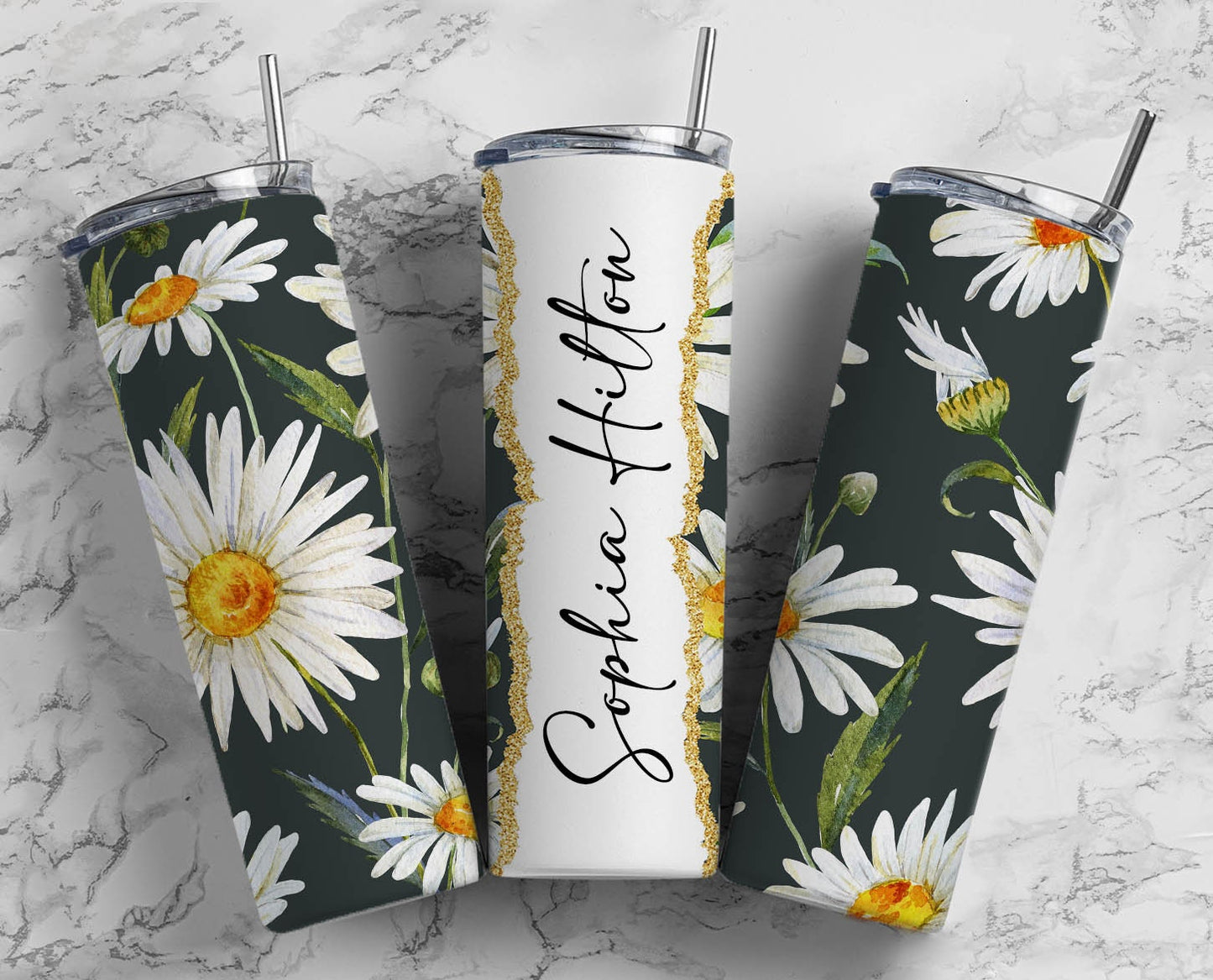 Daisy Seamless Add Your Own Text, Seamless Tumbler, 20oz Seamless Tumbler Designs, Floral tumbler png, Skinny tumbler, Seamless Tumbler