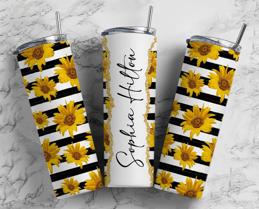 Sunflower Stripes Seamless Add Your Own Text, Seamless Tumbler, 20oz Seamless Tumbler Designs, tumbler png, Skinny tumbler, Seamless Tumbler