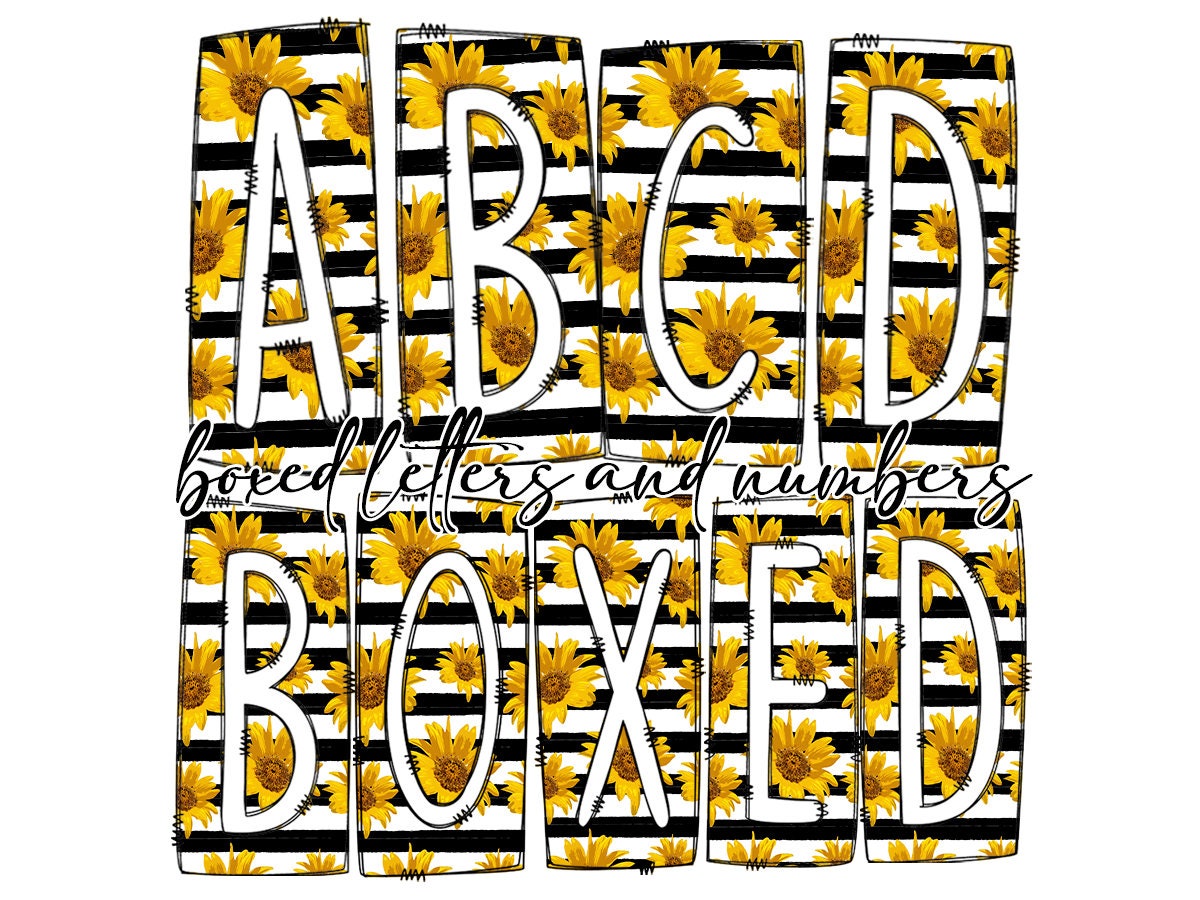 Striped Sunflower Box Doodle Letters, Western Hand Drawn Doodle Alphabet Set, Sublimation Designs PNG - 37 PATTERN