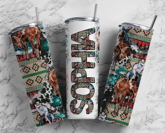 Tumbler + Doodle Letter Set, Add Your Own Name, Aztec Country Western Tumbler Design Seamless Country Sublimation Designs, Straight 20oz PNG