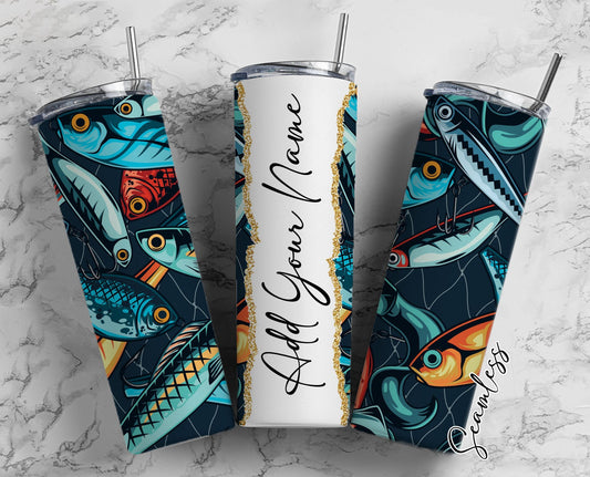 Fish Pattern, Fish Background, Fish Design Add Your Own Name, 20oz Sublimation Tumbler Designs, Skinny Tumbler Wraps Template - 21 PATTERN