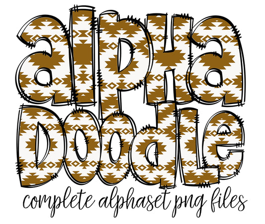 Wester Aztec Doodle letters, Hand Drawn Doodle Alpha Bundle Patterned Numbers & Alphabet Doodle Set Sublimation Font PNG