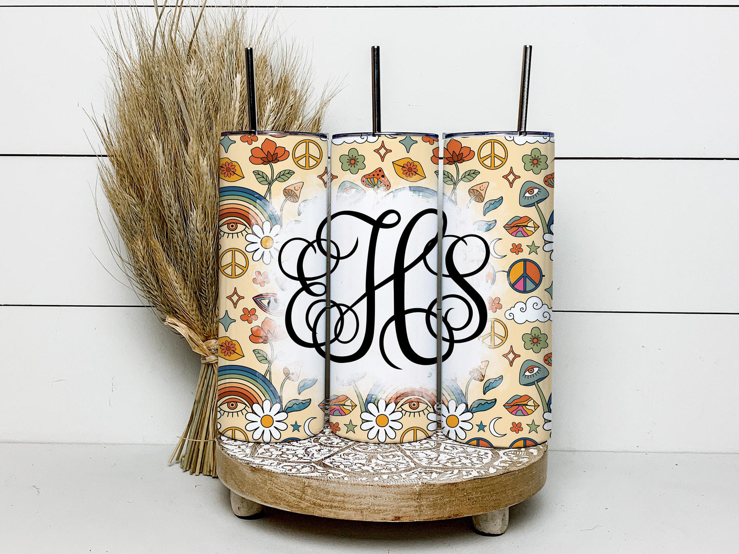 EDITABLE Retro Monogram 20oz Straight Tumbler Wrap Designs, Make Your Own Custom Peronalized Design, Easy Canva Tempalte