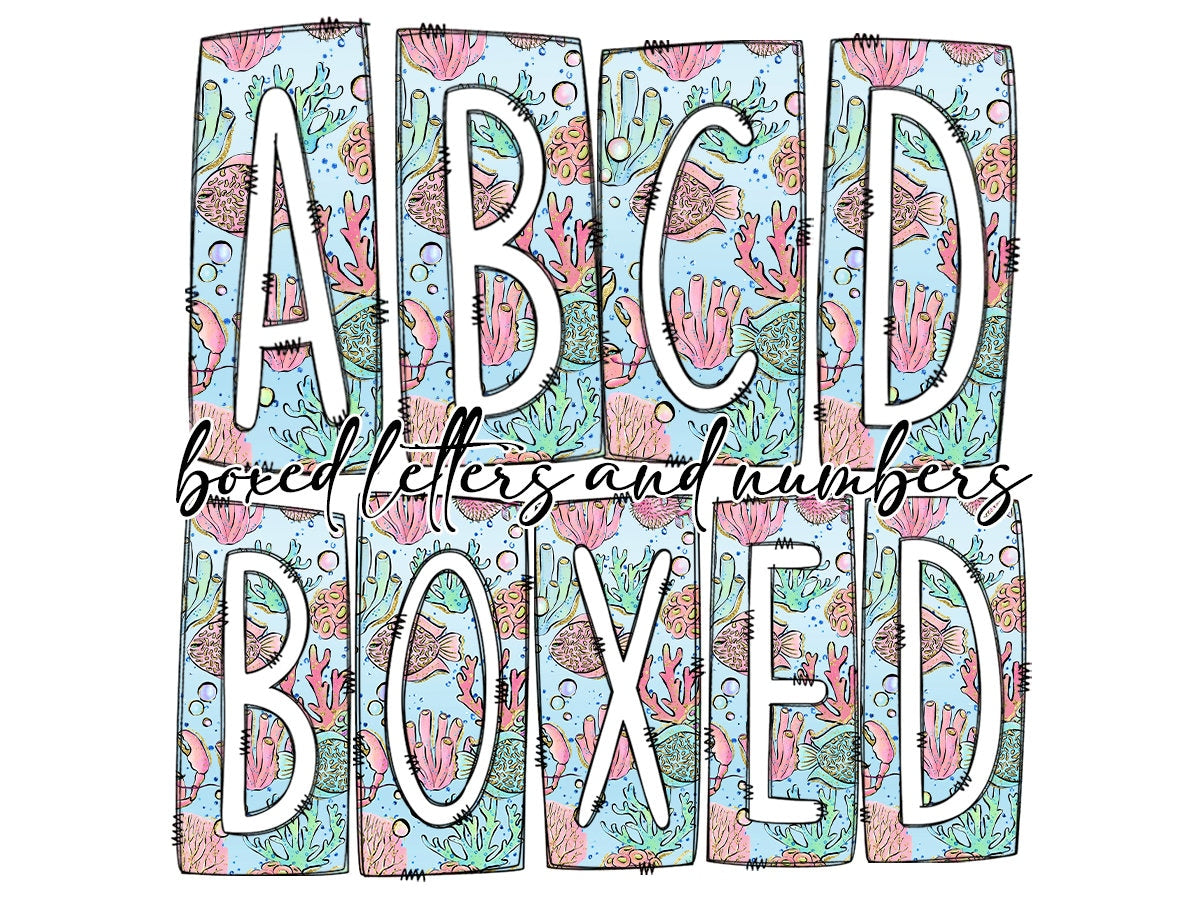 Pastel Retro Flowers Box Doodle Letters, Western Hand Drawn Doodle Alphabet Set, Sublimation Designs PNG - 1175