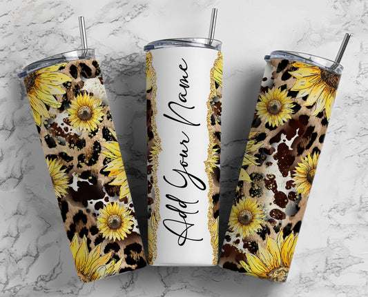 Sunflower Leopard Add Your Own Text Name Monogram Sublimation Tumbler Designs Floral - 20oz Skinny Tumbler Wraps Templates - PNG 81 PATTERN