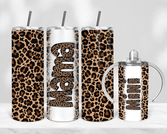 Leopard Seamless Mama Mini Bundle, 12 oz sippy cup, 20 oz tumbler, mama and me png, mini sippy cup, Mom Daughter Sublimation Tumbler Wrap