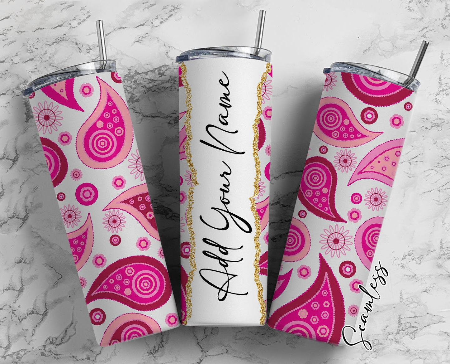 Pink Background, Pink Pattern Design Add Your Own Name, 20oz Sublimation Tumbler Designs, Skinny Tumbler Wraps Template - 209 PATTERN