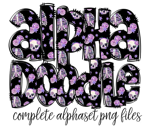 Skulls Alphapack, digital alphabet, printable alphabet, doodle font, doodle alphabet, doodle letters, alpha pack doodle, Hand Drawn Letters