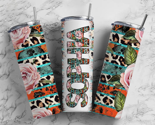 Tumbler + Doodle Letter Set, Add Your Own Name, Western Floral Animal Tumbler Design Seamless Country Sublimation Designs, Straight 20oz PNG