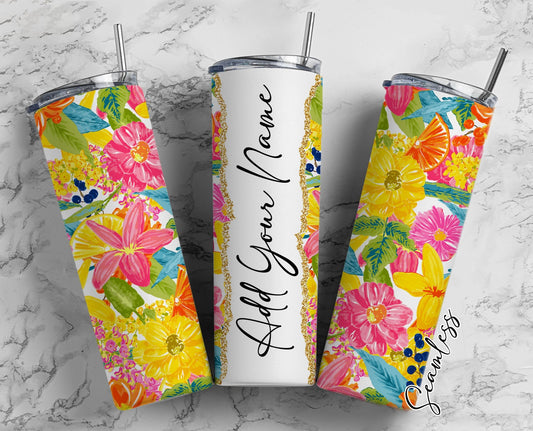 Watercolor Flowers Add Your Own Name, 20oz Sublimation Tumbler Designs, Skinny Tumbler Wraps Template - 220