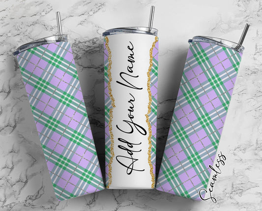 Plaid Seamless Add Your Own Name, 20oz Sublimation Tumbler Designs, Skinny Tumbler Wraps Template - 27