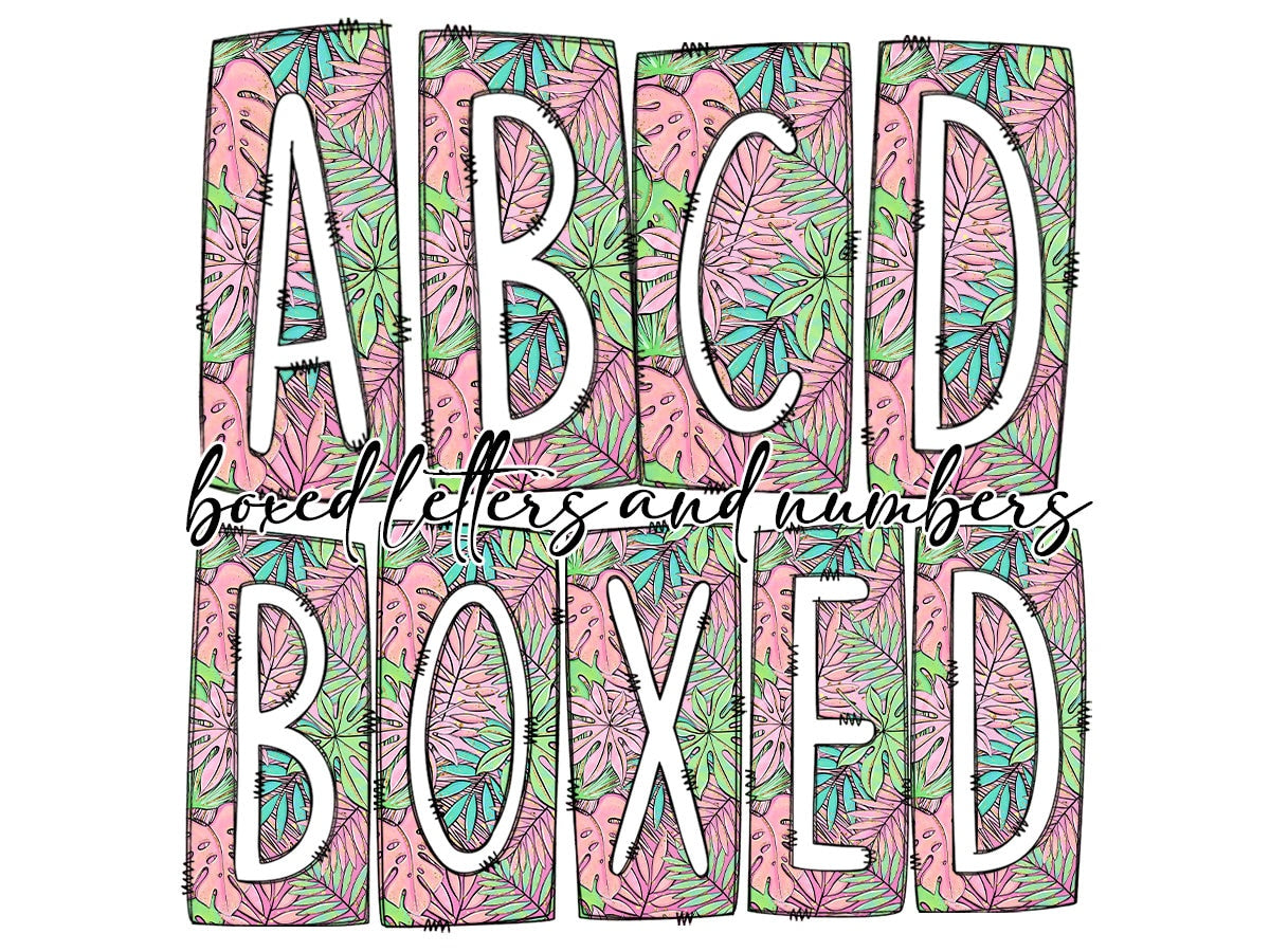 Plant Lover Fern Monsterra Box Doodle Letters, Western Hand Drawn Doodle Alphabet Set, Sublimation Designs PNG - 1279