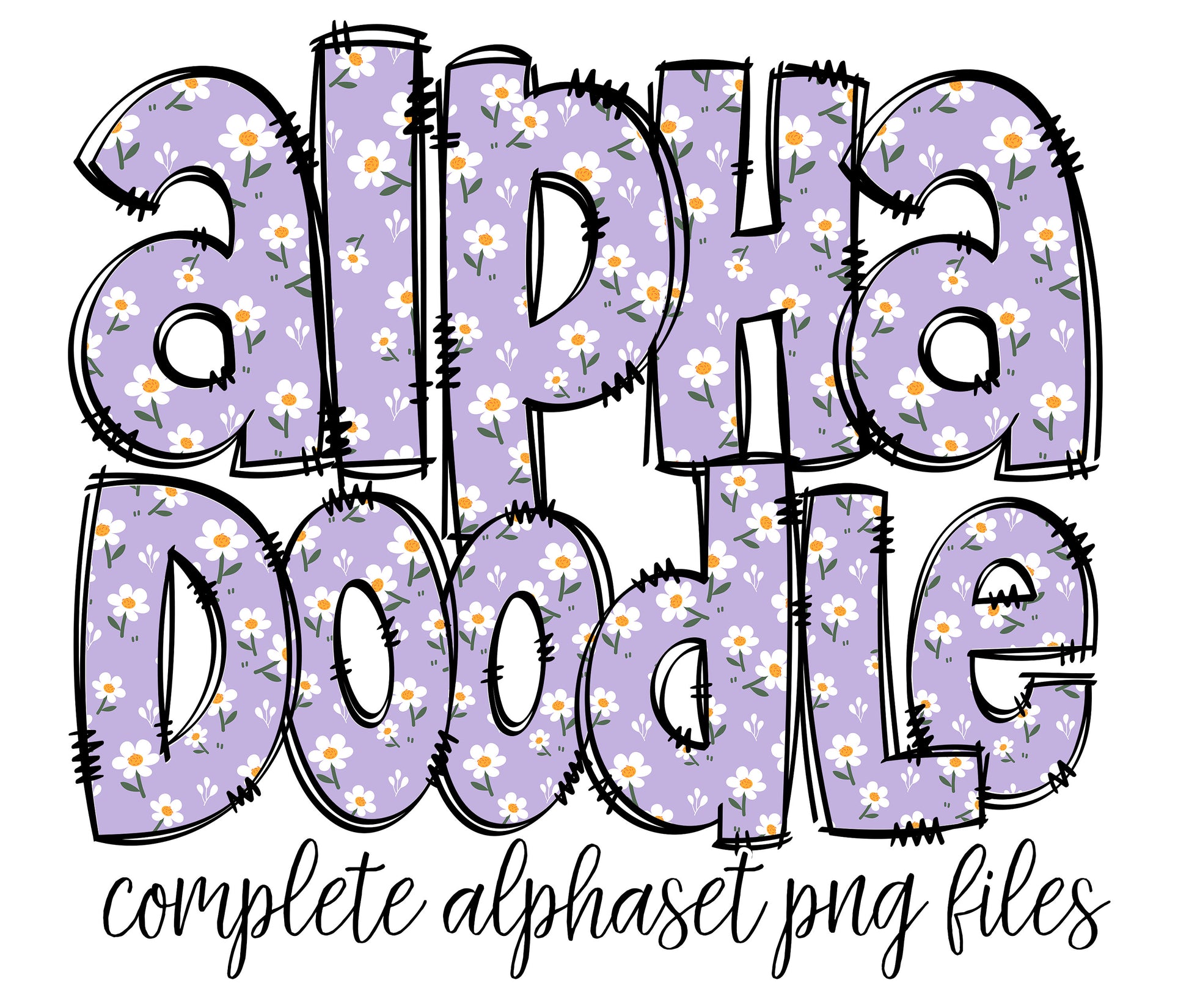 Purple Daisy Doodle Letters PNG Bundle, Purple Flower Floral Bright Ha –  The Doodle Letter Store