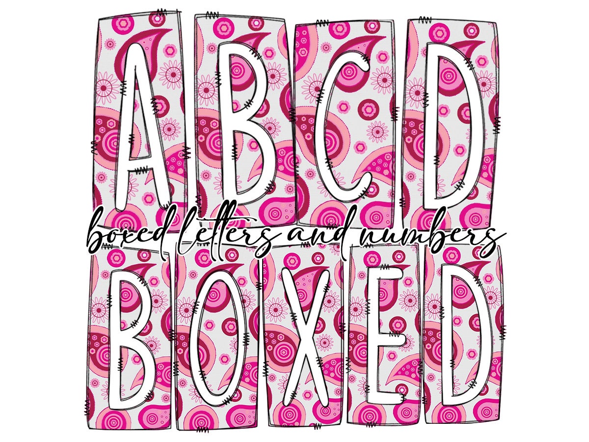 Pink Cow hide Cow Print Box Doodle Letters, Western Hand Drawn Doodle Alphabet Set, Sublimation Designs PNG - 209 PATTERN