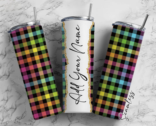 Multi Color Checkered Add Your Own Name, 20oz Sublimation Tumbler Designs, Skinny Tumbler Wraps Template - 311 PATTERN