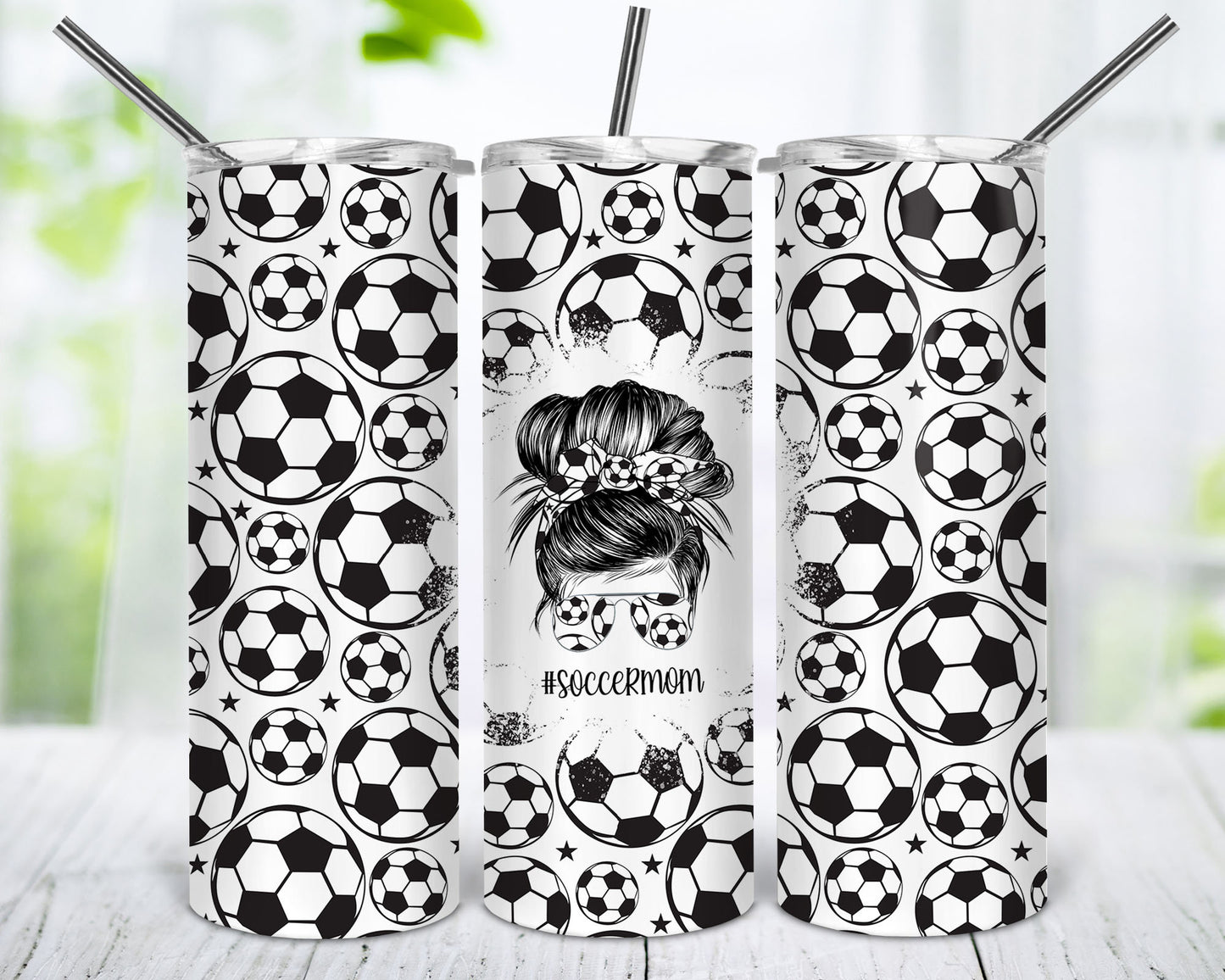 Seamless Soccer Ball Print Soccer Mom Life Sublimation Tumbler Design - 20oz Skinny Tumbler Wraps Template - PNG - 20oz Straight Tumbler