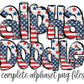 Rustic Flag Alphabet Letters PNG Bundle, Patriotic USA Flag Doodle Letters, Hand Drawn Alphabet Doodle, Sublimation Alpha Set Designs PNG