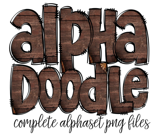 Wood Doodle letters, Hand Drawn Doodle Alpha Bundle Patterned Numbers & Alphabet Doodle Set Sublimation Font PNG