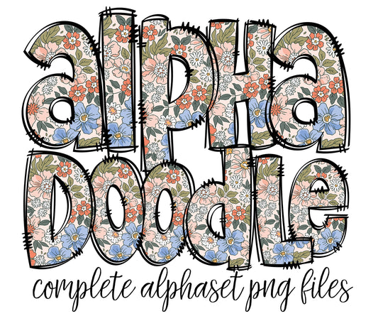 Retro Boho Floral Doodle letters, Hand Drawn Doodle Alpha Bundle Patterned Numbers & Alphabet Doodle Set Sublimation Font PNG