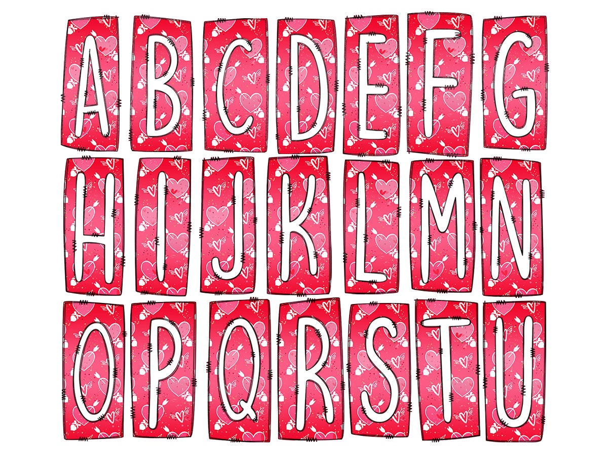 Valentines Day Box Doodle Letters, Western Hand Drawn Doodle Alphabet Set, Sublimation Designs PNG - 1725