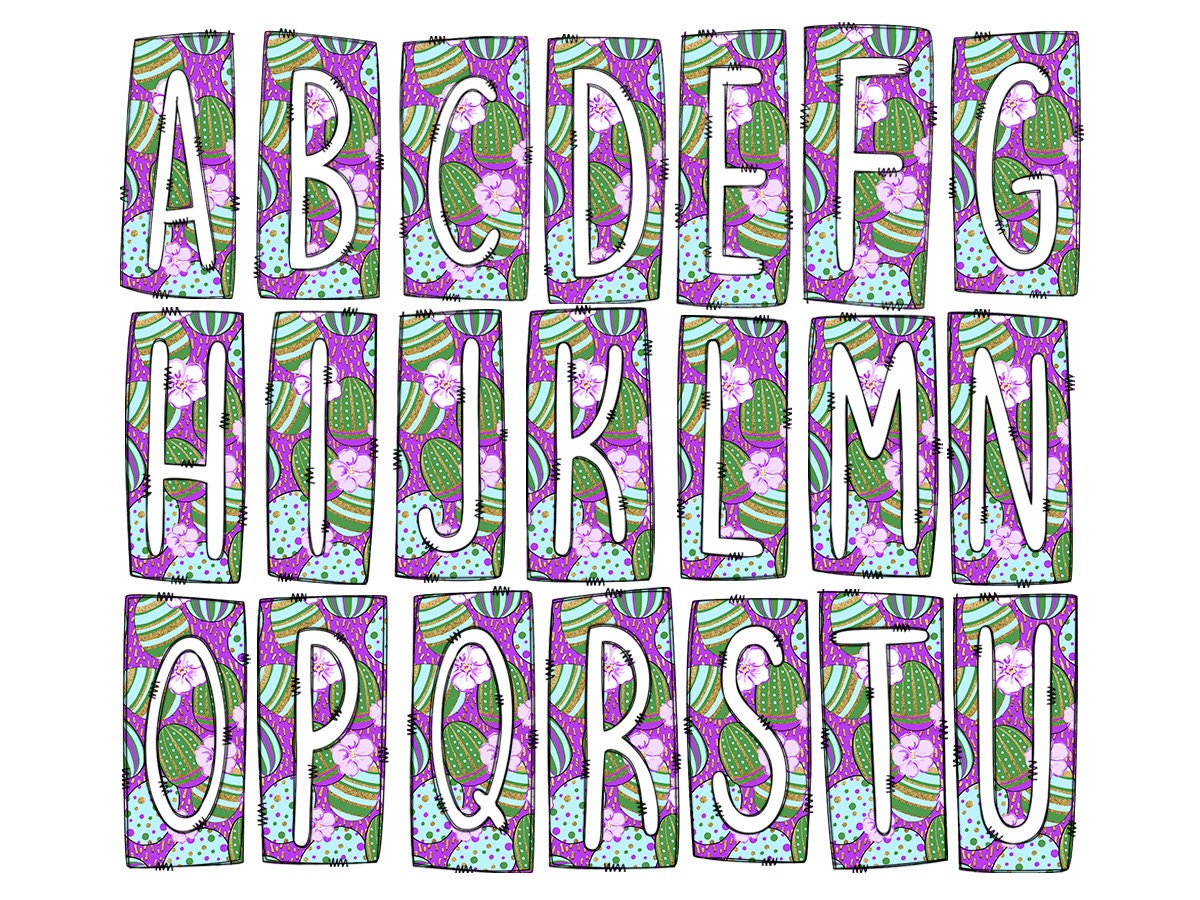 Easter Egg Box Doodle Letters, Western Hand Drawn Doodle Alphabet Set, Sublimation Designs PNG - 235