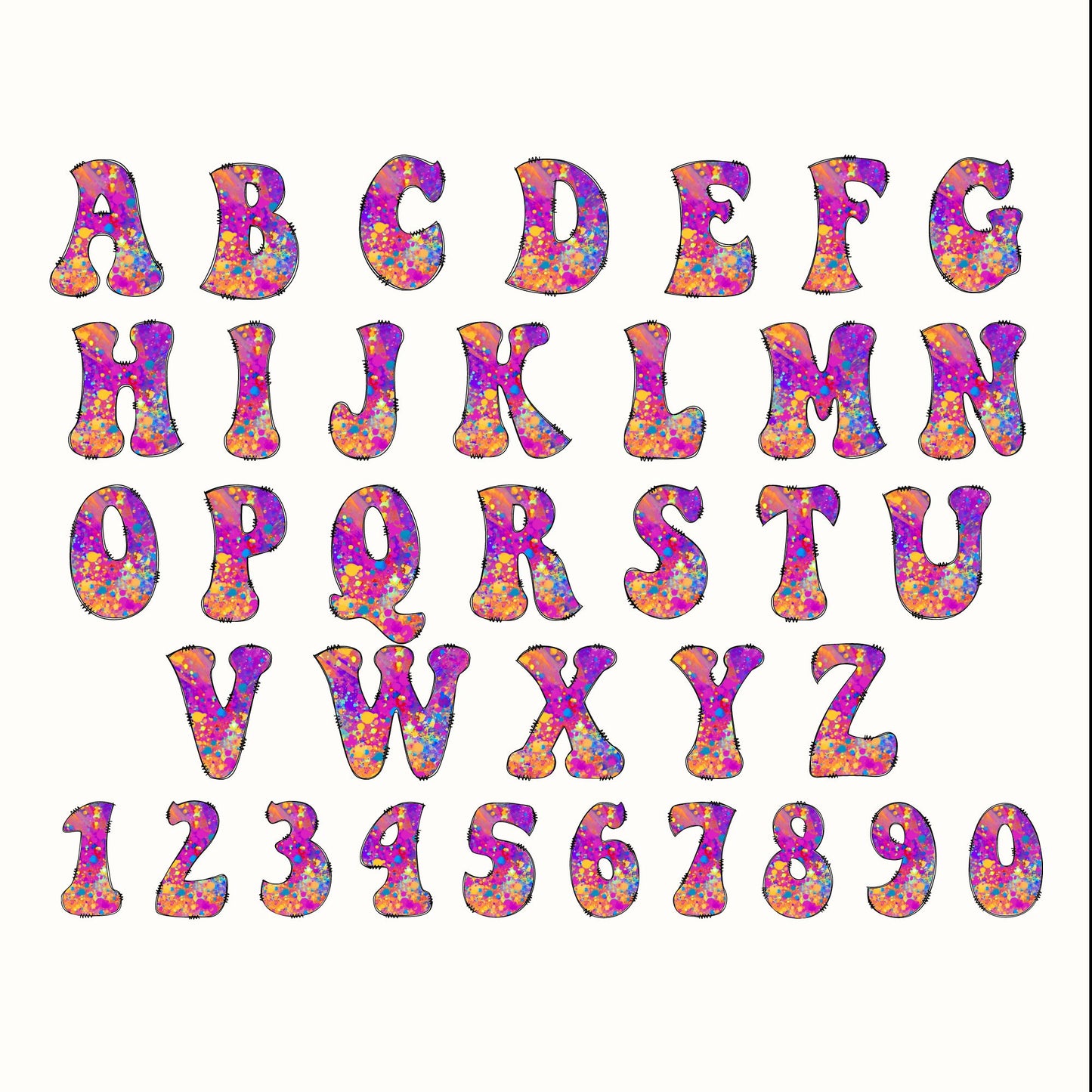 Retro Doodle Fonts, Sublimation Printers, Rainbow Splatter Design PNG