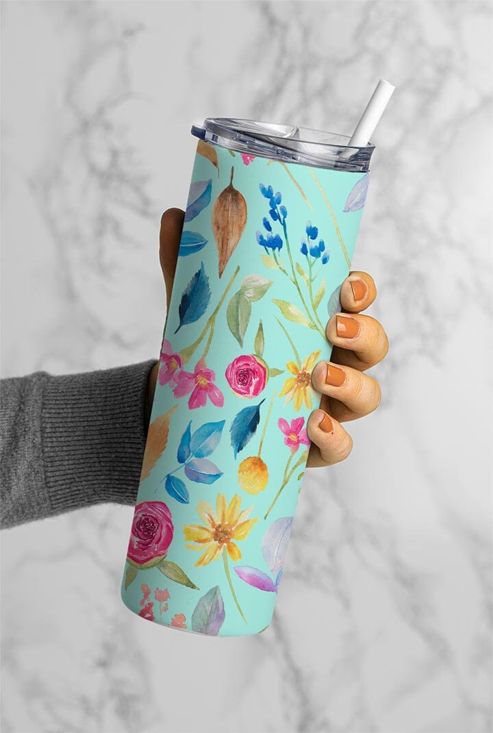 Floral Design, Botanical Flowers 20oz Tumbler Wrap, Seamless Skinny Tumbler, Sublimation Design PNG - 1244