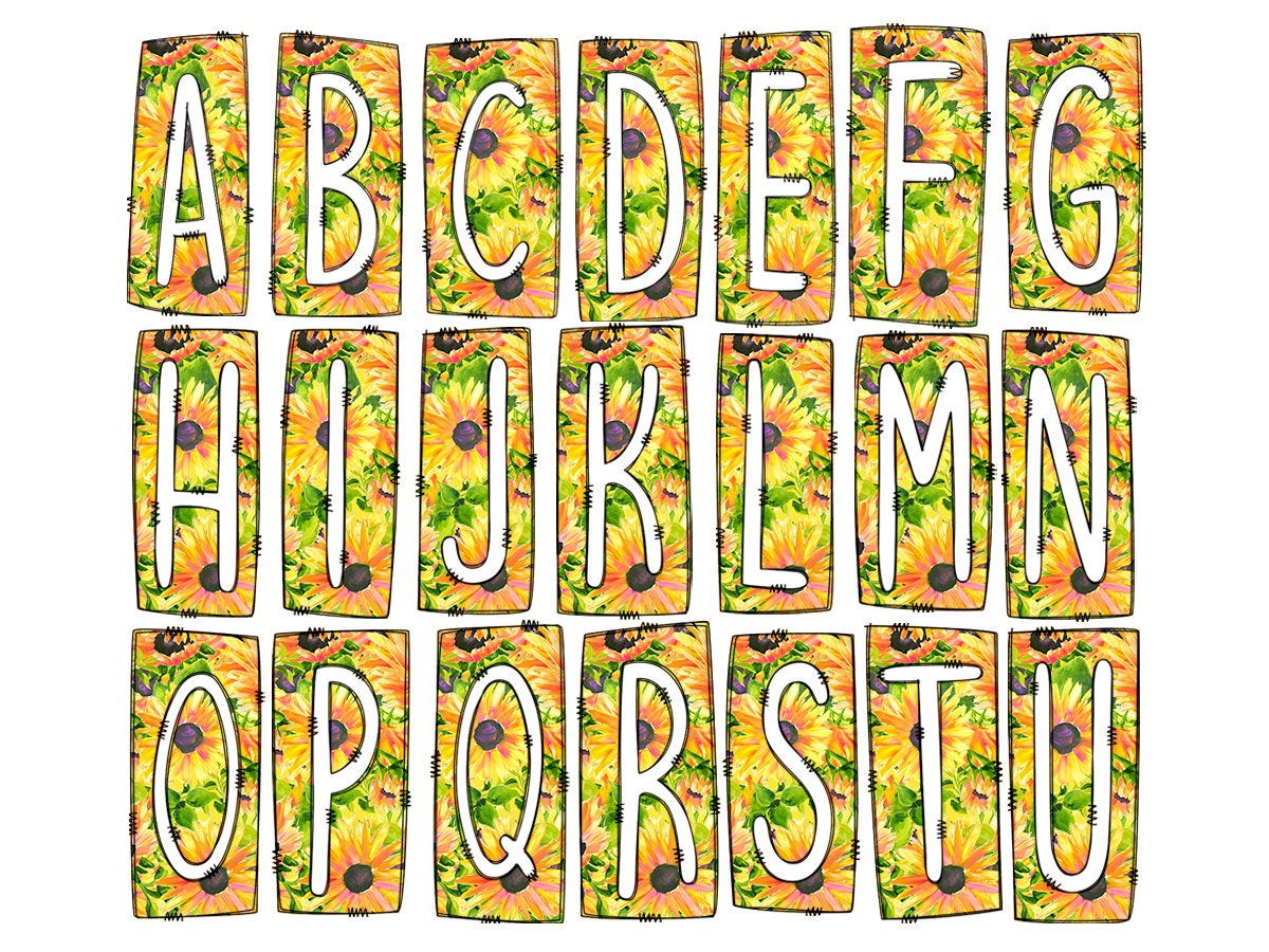 Sunflowers Box Doodle Letters, Western Hand Drawn Doodle Alphabet Set, Sublimation Designs PNG - 1839