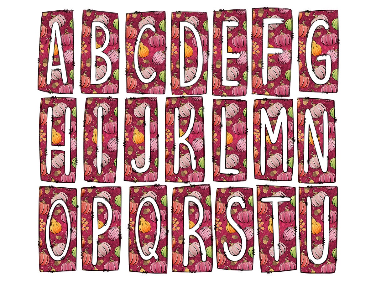 Pumpkins, Fall Box Doodle Letters, Western Hand Drawn Doodle Alphabet Set, Sublimation Designs PNG - 1795