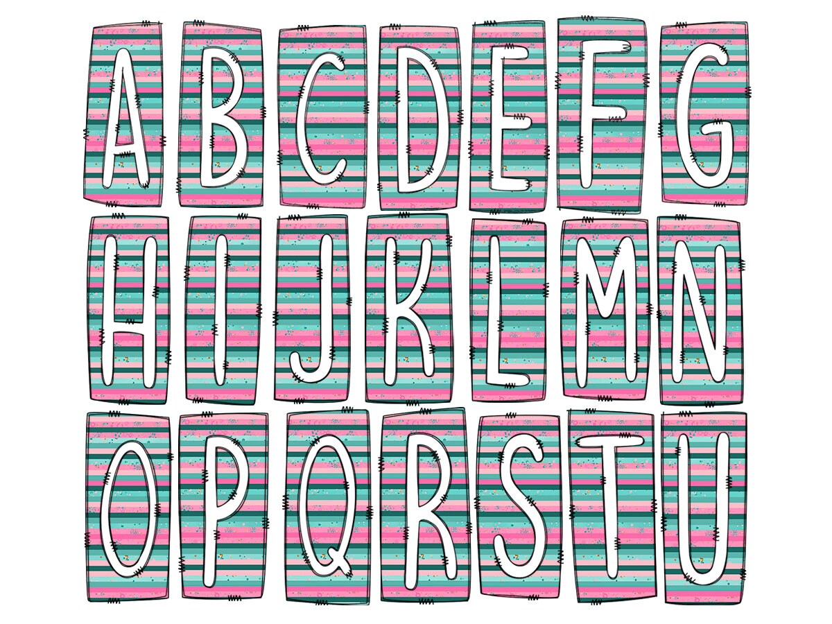 Serape Pink Box Doodle Letters, Western Hand Drawn Doodle Alphabet Set, Sublimation Designs PNG - 1412