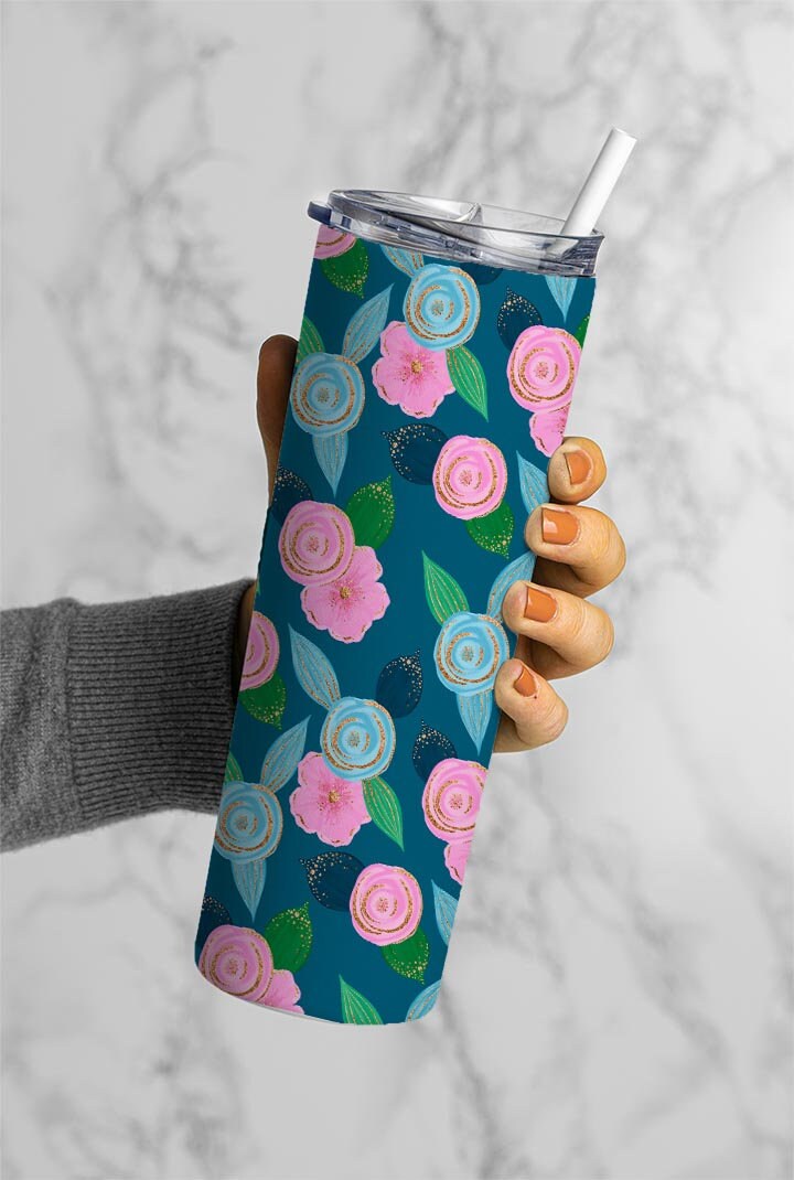 Flowers Pattern, Floral Design, Flowers Background 20oz Tumbler Wrap, Seamless Skinny Tumbler, Sublimation Design PNG - 1682