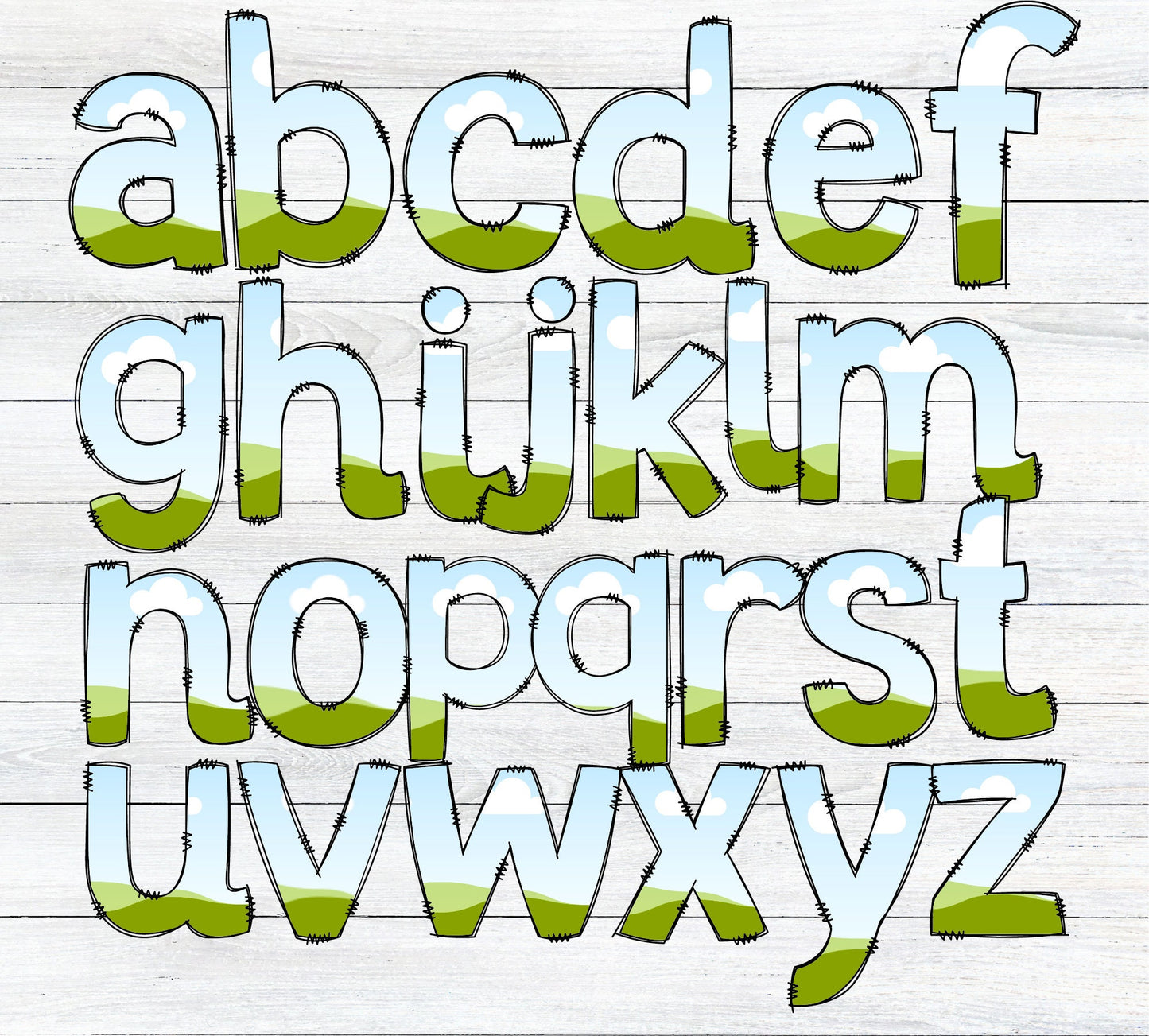 Lowercase - Fill your own Doodle Letters on CANVA, Sublimation Drag and Drop Alphaset Alphabet Letters PNG Editable Canva Frame Designs