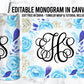 EDITABLE Blue Flowers Monogram 20oz Straight Tumbler Wrap Designs, Make Your Own Custom Peronalized Design, Watercolor Floral Canva Tempalte
