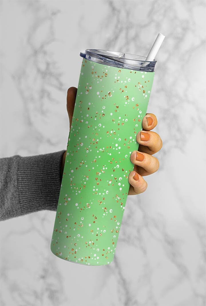 Dots On Green Background 20oz Tumbler Wrap, Seamless Skinny Tumbler, Sublimation Design PNG - 667