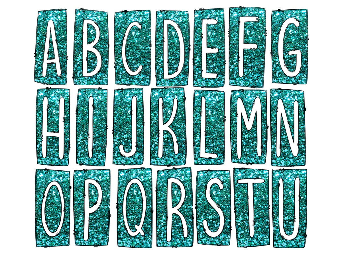 Aqua Box Doodle Letters, Western Hand Drawn Doodle Alphabet Set, Sublimation Designs PNG - 179 PATTERN