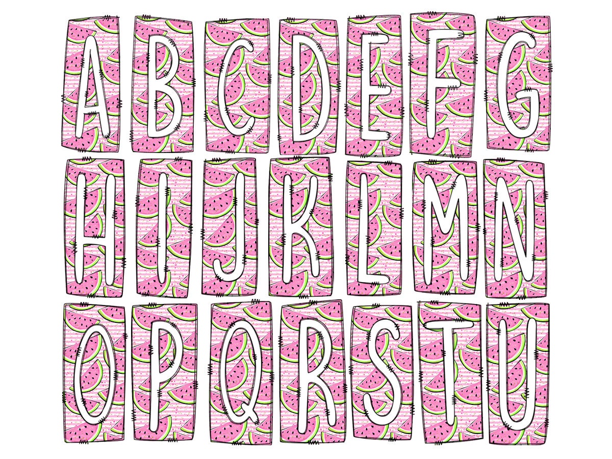 Watermelon Box Doodle Letters, Western Hand Drawn Doodle Alphabet Set, Sublimation Designs PNG - 1273