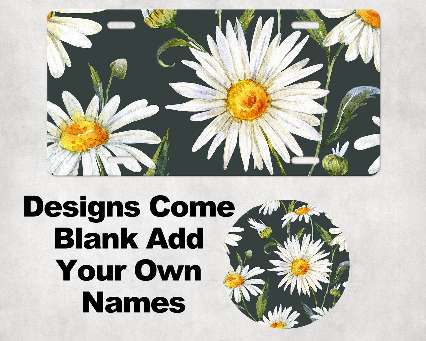 Flower Daisy Add Your Name Car Sublimation Designs, Car Coaster Bundle PNG, Licence Plate Holder Frames, Key Fob Wristlet Keychain