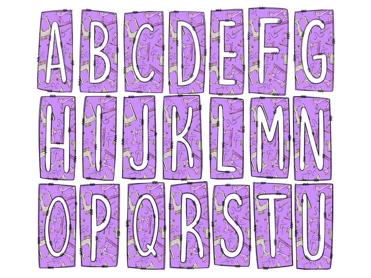 Sewing Box Doodle Letters, Western Hand Drawn Doodle Alphabet Set, Sublimation Designs PNG - 1929