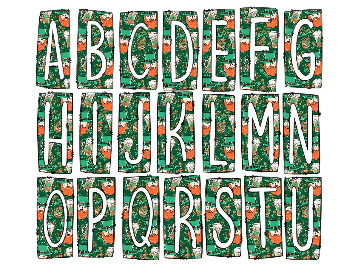 St Patricks Day Box Doodle Letters, Western Hand Drawn Doodle Alphabet Set, Sublimation Designs PNG - 1634