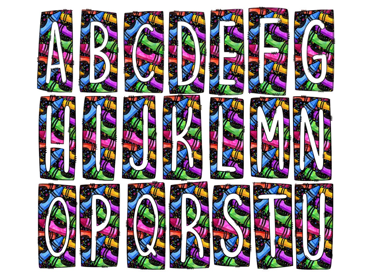 Crayon Teacher Box Doodle Letters, Western Hand Drawn Doodle Alphabet Set, Sublimation Designs PNG - 91 PATTERN