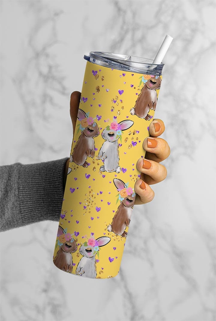 Rabbit Design, Bunny 20oz Tumbler Wrap, Seamless Skinny Tumbler, Sublimation Design PNG - 254