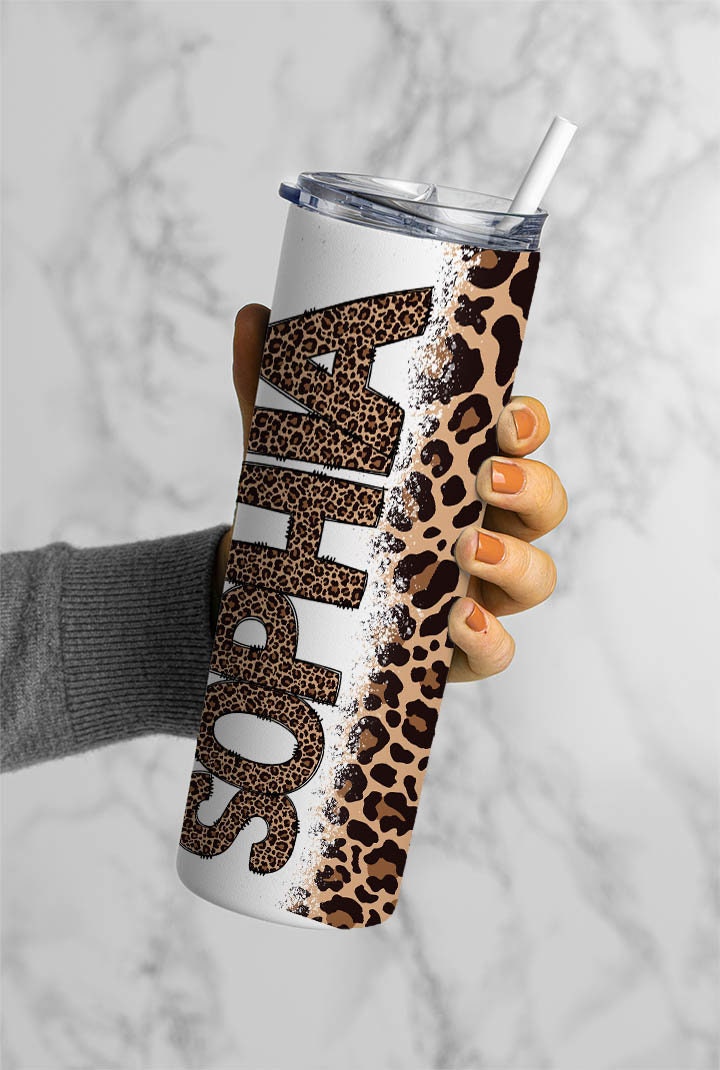 Brown Leopard Print Seamless Add Your Own Text, Seamless Tumbler, 20oz Seamless Tumbler Designs, tumbler png, Skinny Seamless Tumbler