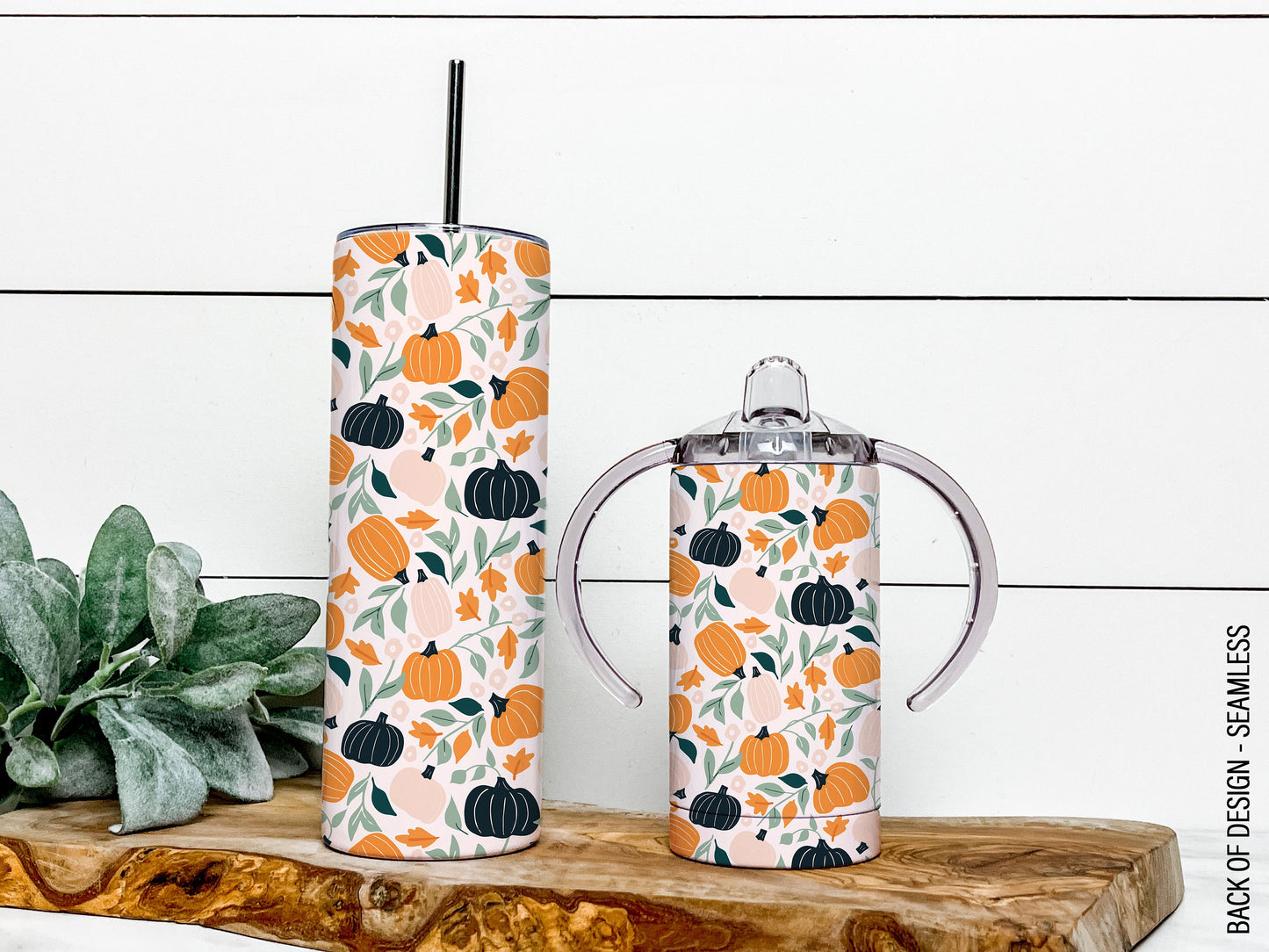 Boho Pumpkin Fall Mama and Mini Tumblers Sublimation Designs, Mother Daughter Tumbler Wrap DESIGN 117